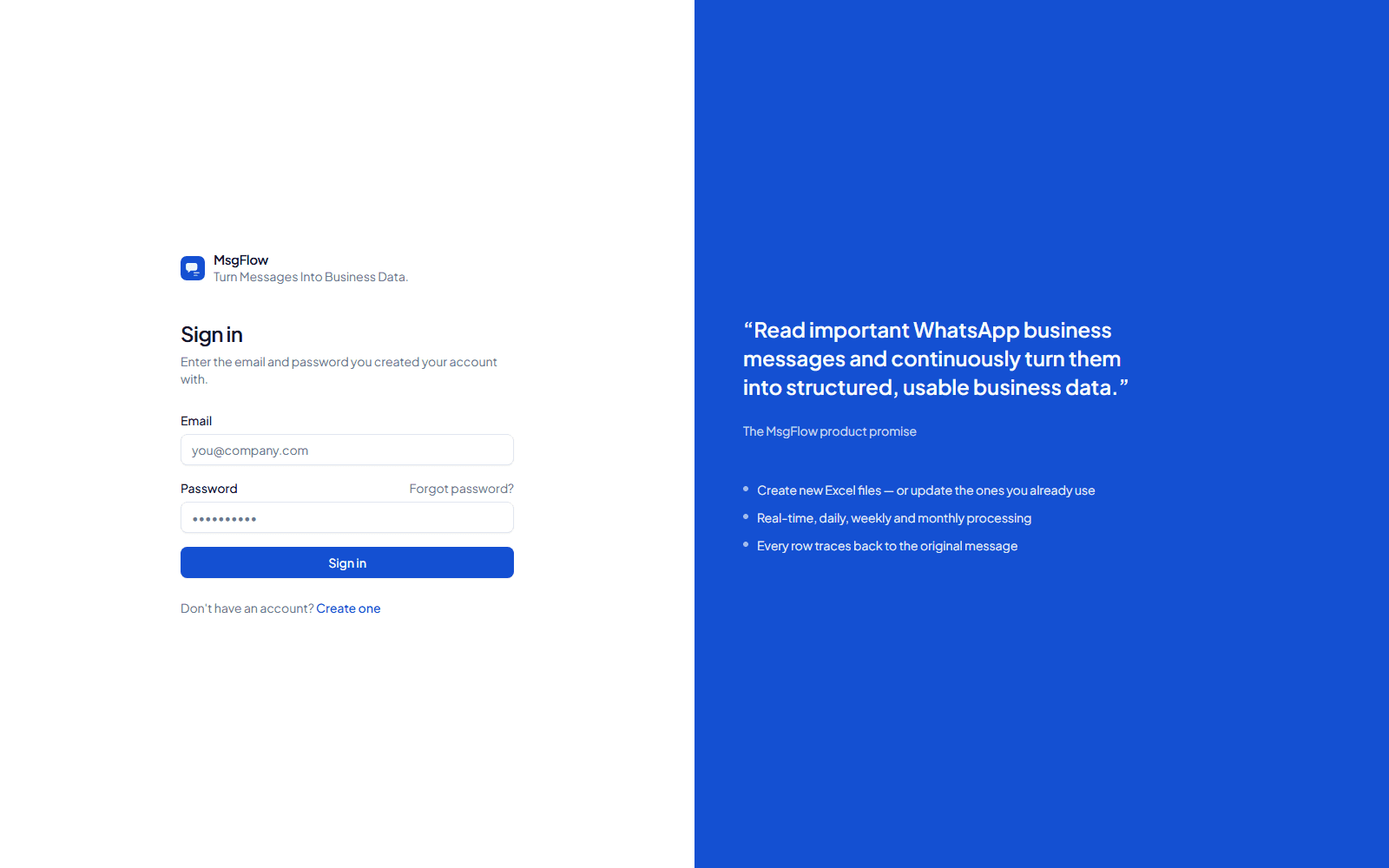 The MsgFlow sign-in screen