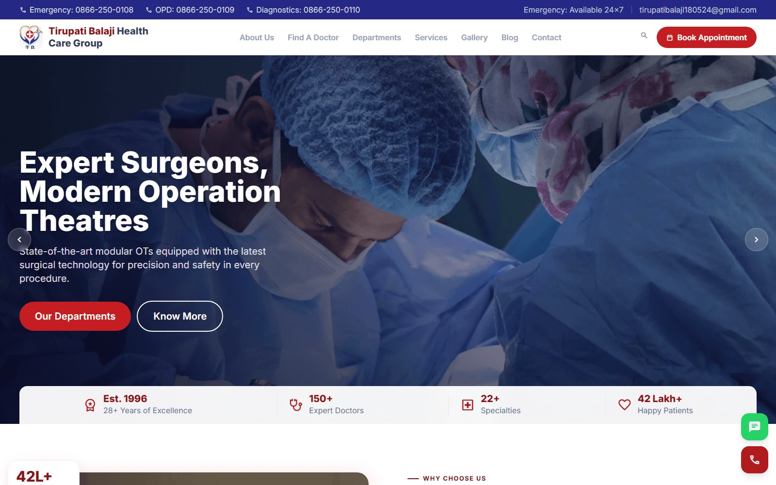 A demonstration hospital website home page, built to show what is possible